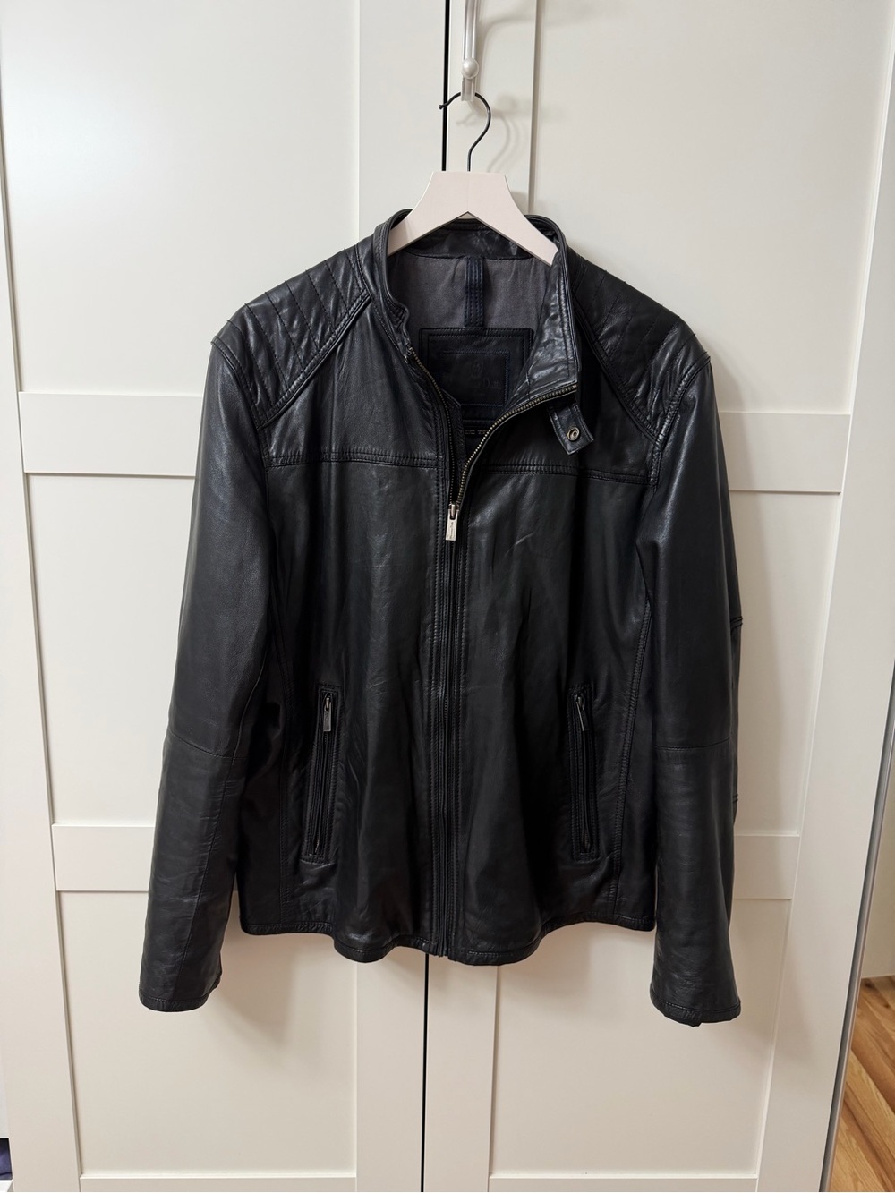 Men's Massimo Dutti Black Leather Zip-Front biker Jacket